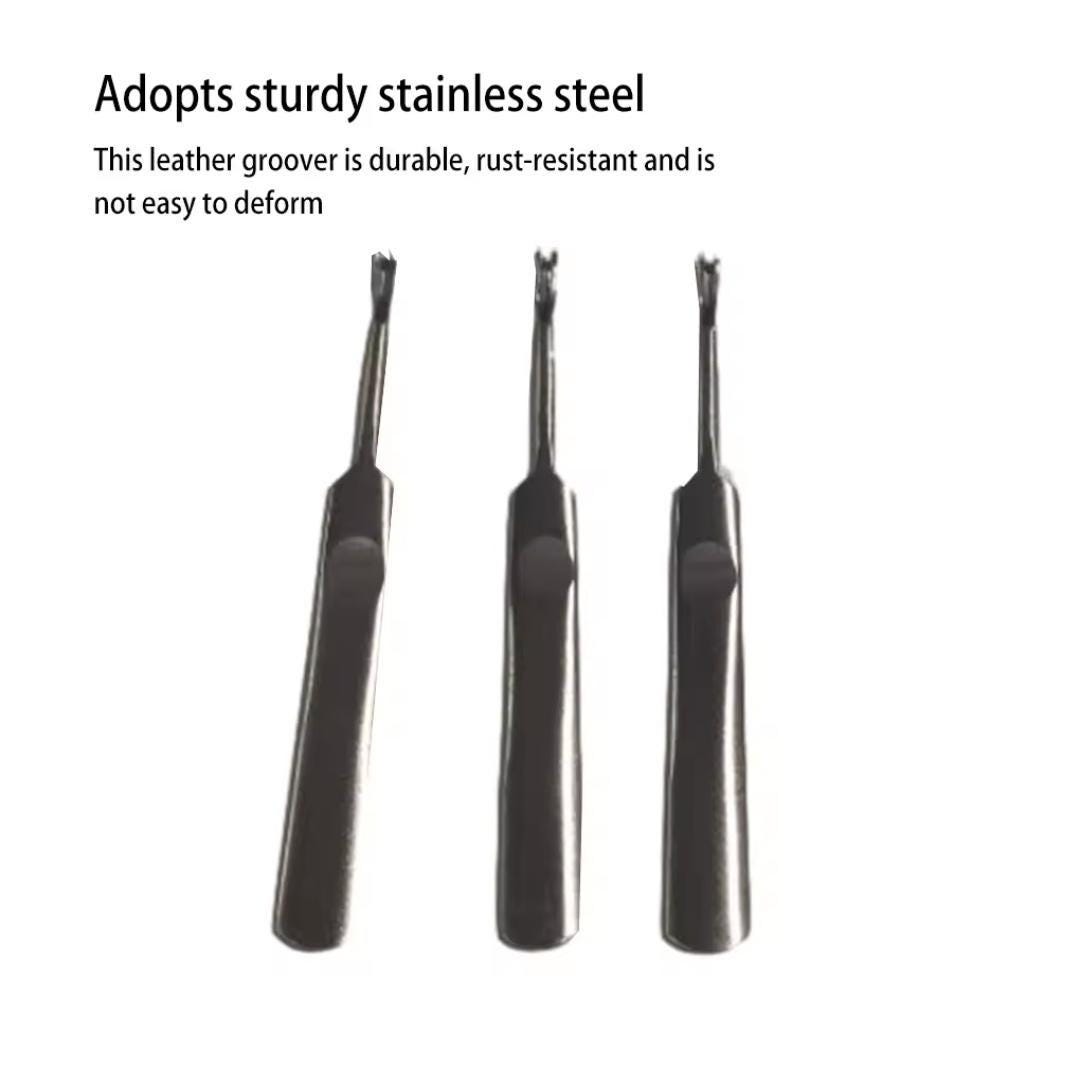 3-piece leather groover set | stainless steel u and v shape slotting tools for leathercraft