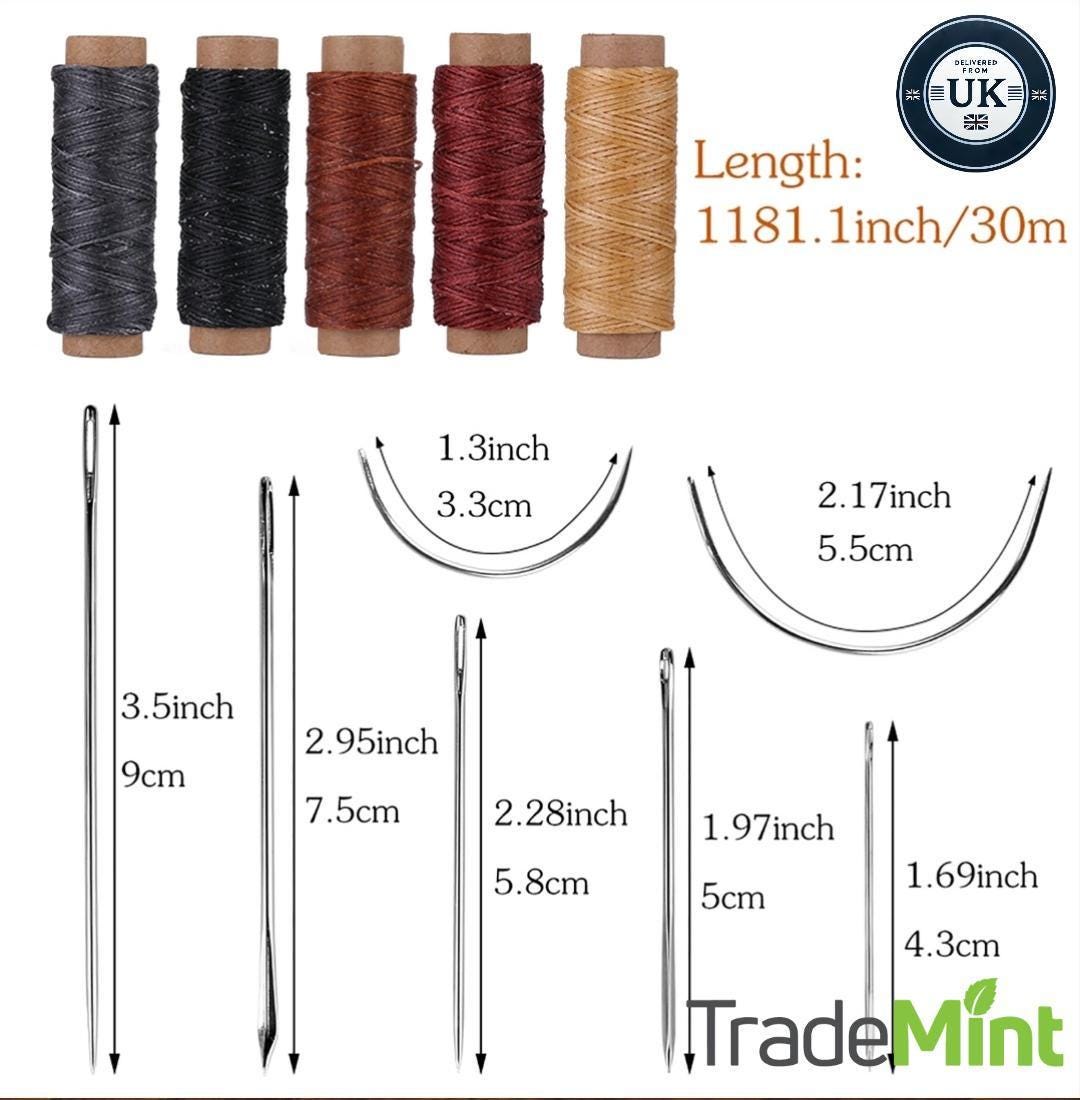 30-piece leather tools kit | waxed threads, needles, awls, groover and accessories for diy leather crafting and repairs