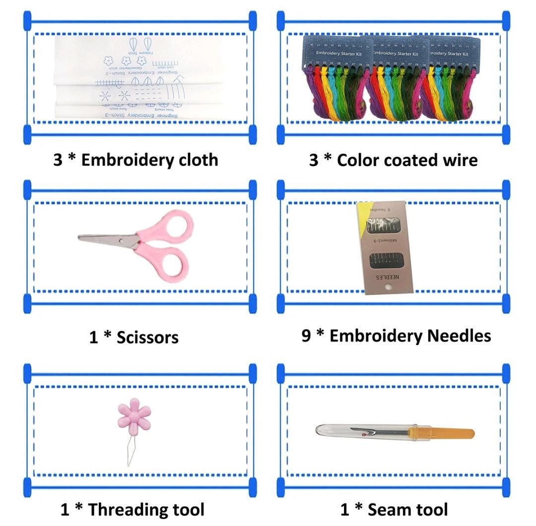 Diy embroidery starter kit for beginners | bamboo embroidery hoop 20cm | hand stitch practice kit with threads, needles & tools