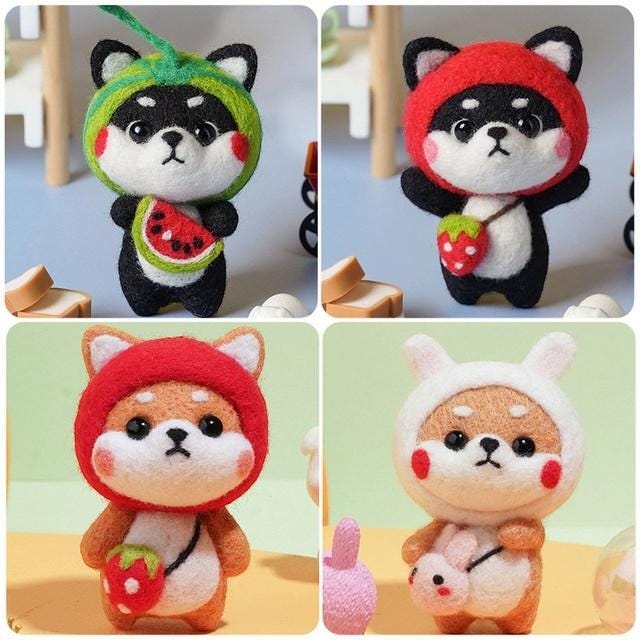 DIY Akita Needle Felting Starter Kit – Handmade Wool Akita Dog Toy Material Package – Creative Needlework Craft for Beginners