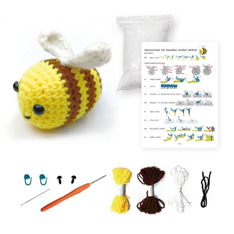 Diy crochet kit – beginner craft set for kids & adults | make a crab, panda, penguin, or bee
