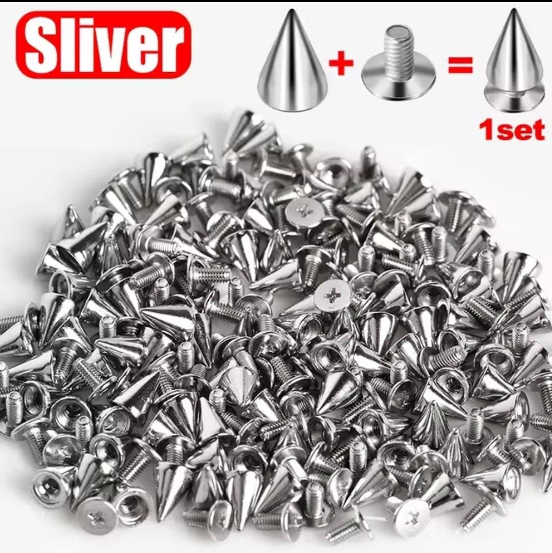 Diy cone studs and spikes - punk metal screwback rivets for clothes, shoes, bags, belts, and accessories - pack of 30