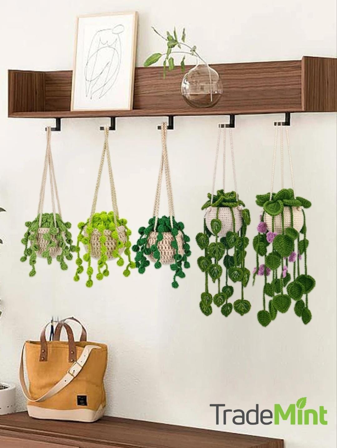 Crochet hanging vine plant kit with purple flowers | beginner-friendly diy craft set