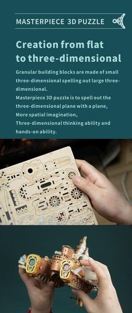 Steampunk Airship DIY 3D Wooden Puzzle | Victorian Spaceship Assembly Model Kit for Kids & Adults | Sci-Fi Fantasy Decor Gift