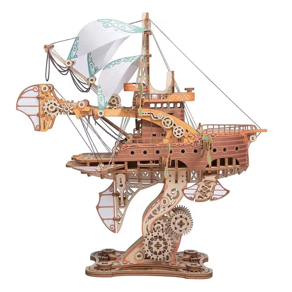 3D Wooden Airship Puzzle | Steampunk DIY Model Kit | 421 pcs | Unique Gift for Adults & Teens