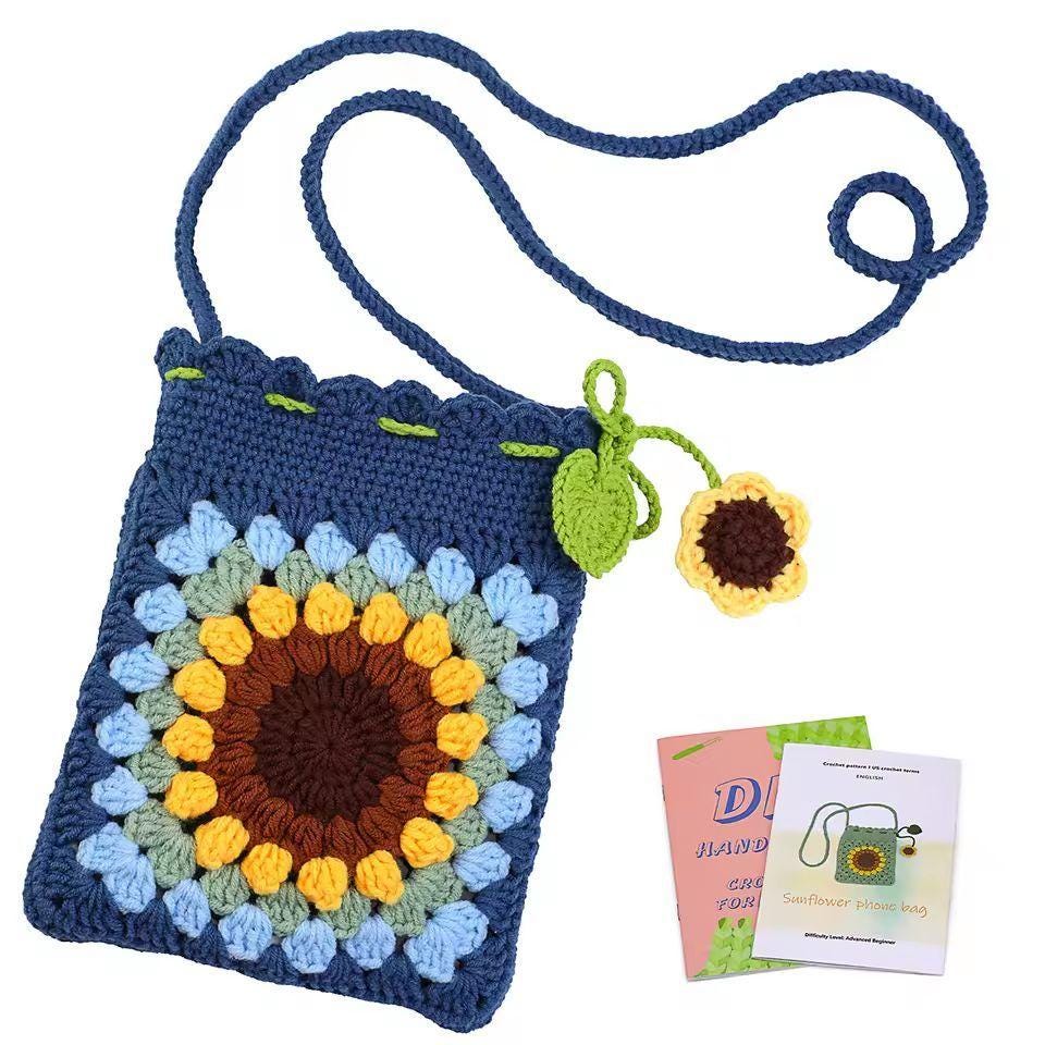 Sunflower Crochet Bag Kit for Beginners – DIY Phone Purse with Yarn and Hook | Handmade bag Gift for Women & Girls