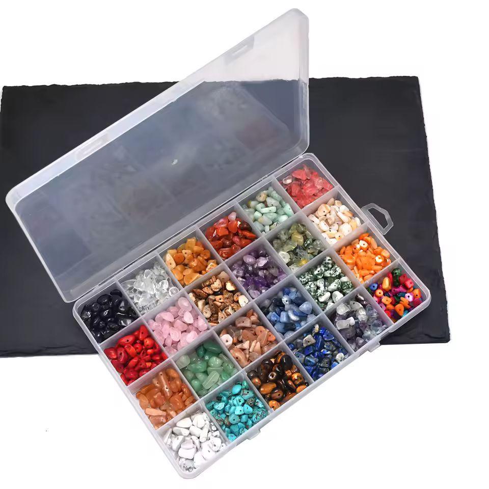 24 Colour Gemstone Chip Beads Kit - Jewellery Making Set with Findings & Tools