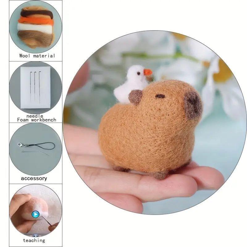 Capybara Needle Felting Kit - DIY Wool Felt Animal Craft Kit with Tools & Tutorial | Cute Handmade Gift | Beginner Needle Felt Kit