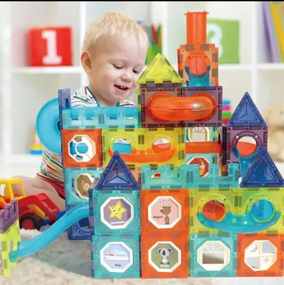 110-Piece Magnetic Building Tiles & Marble Run Set - Creative Construction Toy