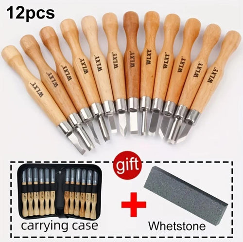 12 Piece Wooden Mini Carving Carver Hand Chisel Knife Kit Set Wood working Gouges Ideal for detailed carving Sculpture Carpentry Tool