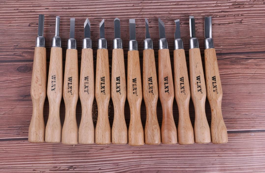 12 Piece Wooden Mini Carving Carver Hand Chisel Knife Kit Set Wood working Gouges Ideal for detailed carving Sculpture Carpentry Tool