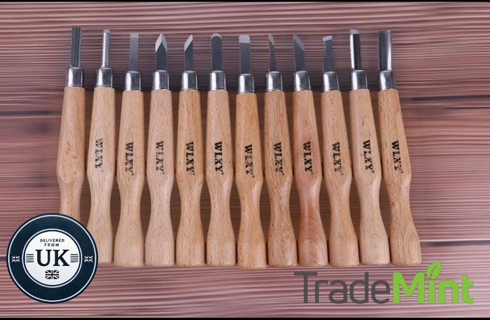 12 Piece Wooden Mini Carving Carver Hand Chisel Knife Kit Set Wood working Gouges Ideal for detailed carving Sculpture Carpentry Tool