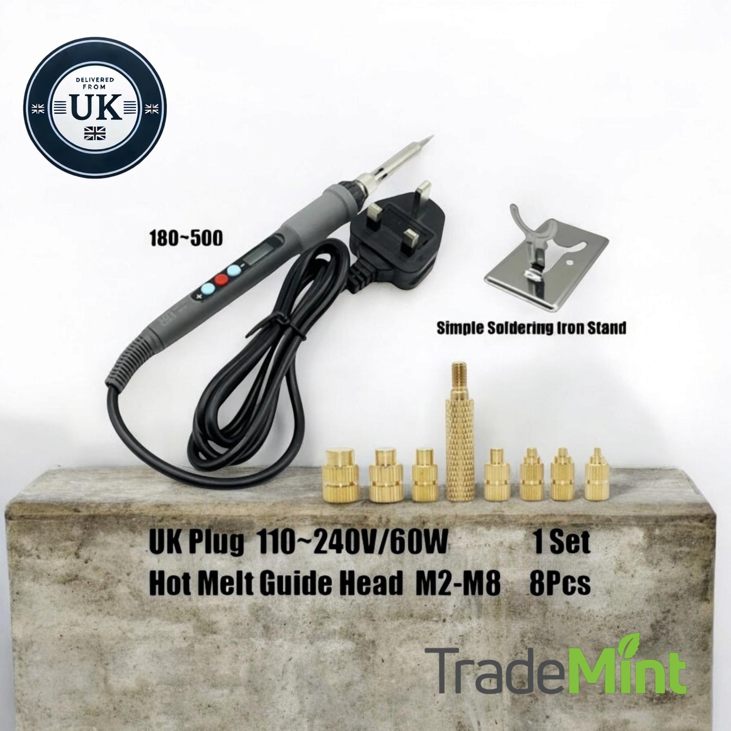 Adjustable Temperature Soldering Iron Kit – Heat Set Tool for Brass Insert Nuts, 3D Printer Plastic Projects (UK Plug)