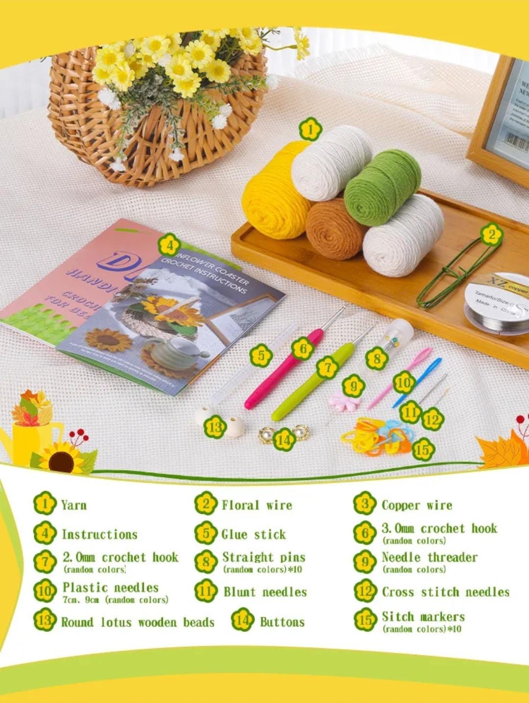 DIY Crochet Coaster Kit for Beginners | Easy Yarn Craft Gift Set with Hooks & Instructions