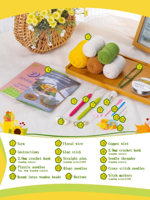 DIY Crochet Coaster Kit for Beginners | Easy Yarn Craft Gift Set with Hooks & Instructions