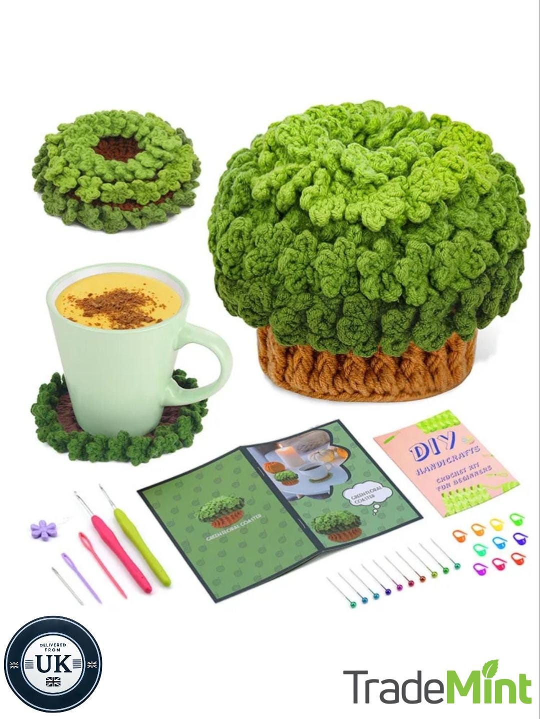 DIY Crochet Coaster Kit for Beginners | Easy Yarn Craft Gift Set with Hooks & Instructions