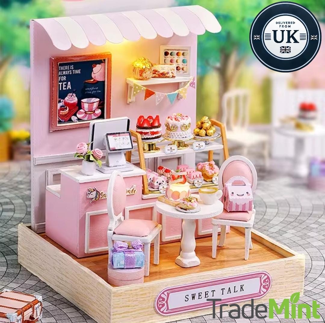 Sweet talk shop miniature dollhouse diy kit | cosy corner diorama with light | perfect gift for craft lovers