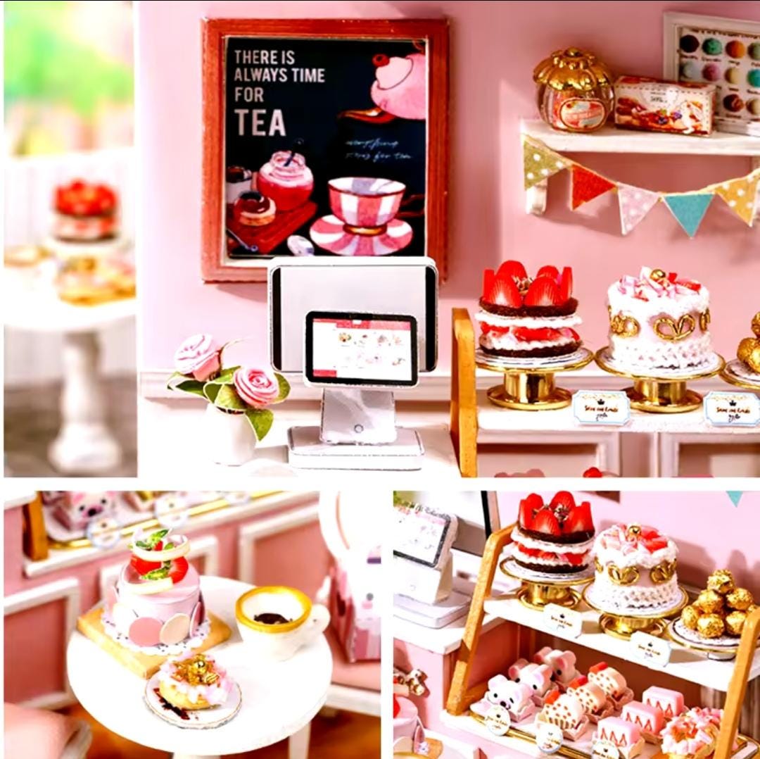Sweet talk shop miniature dollhouse diy kit | cosy corner diorama with light | perfect gift for craft lovers