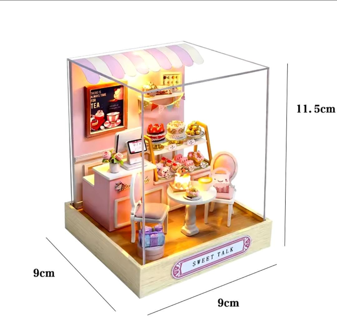 Sweet talk shop miniature dollhouse diy kit | cosy corner diorama with light | perfect gift for craft lovers