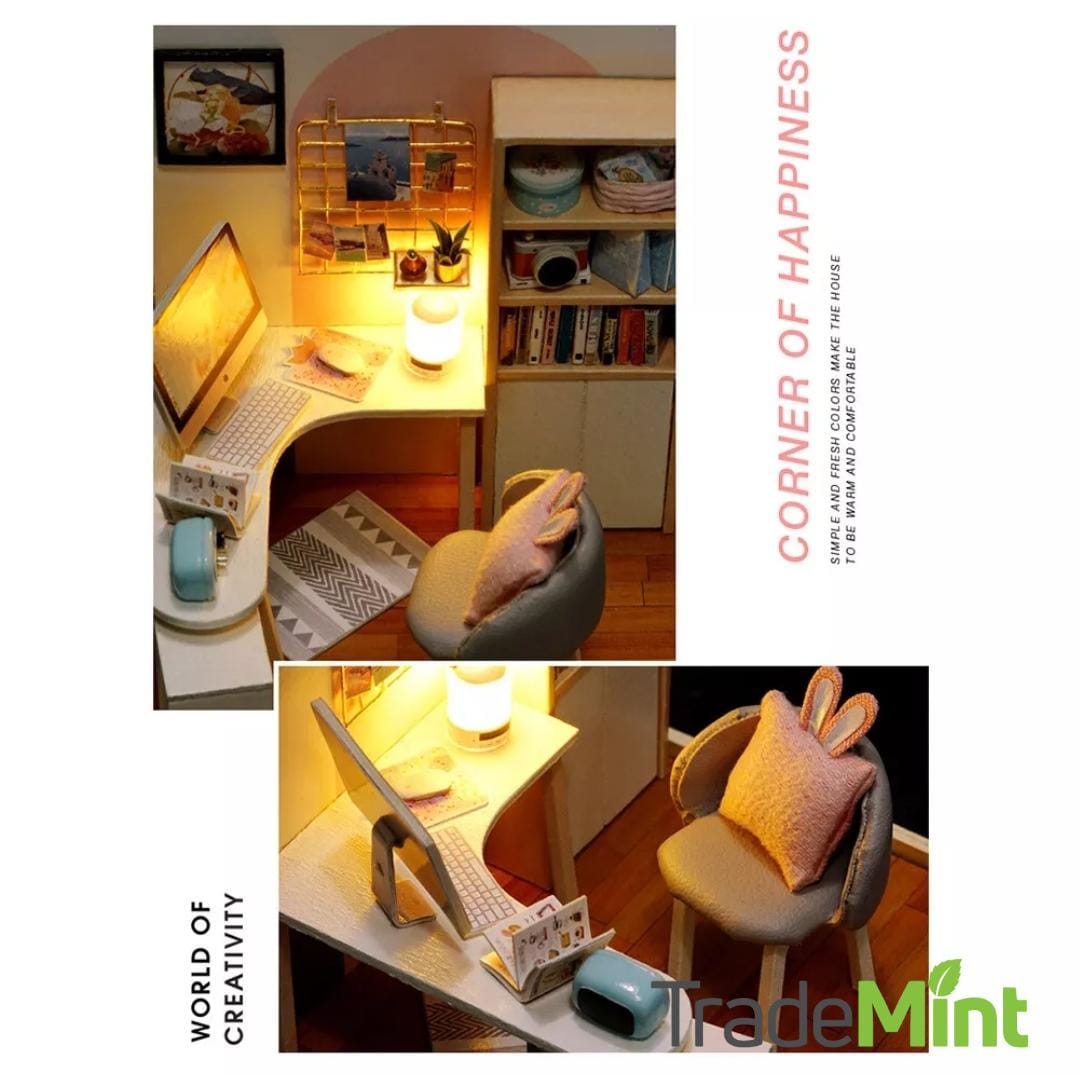 World of creativity miniature dollhouse diy kit | cosy corner diorama with light | perfect gift for craft lovers