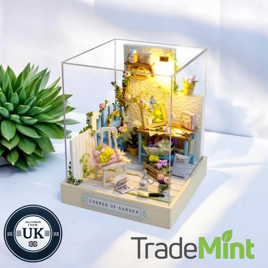 Corner of garden miniature dollhouse diy kit | cosy corner diorama with light | perfect gift for craft lovers