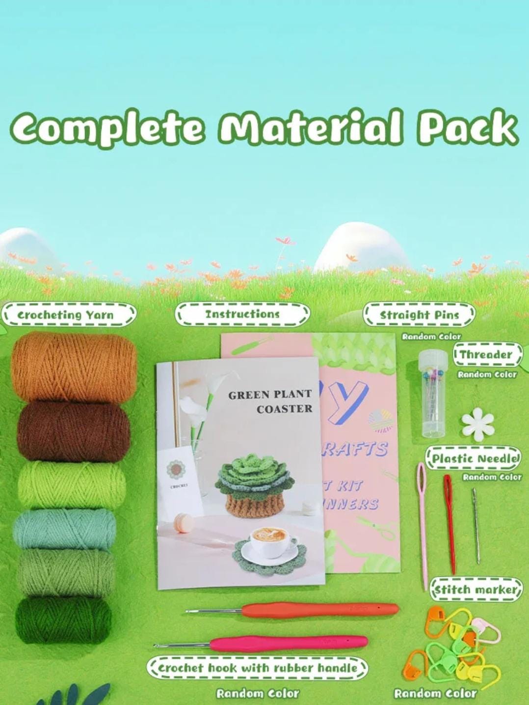 DIY Crochet Coaster Kit for Beginners | Easy Yarn Craft Gift Set with Hooks & Instructions