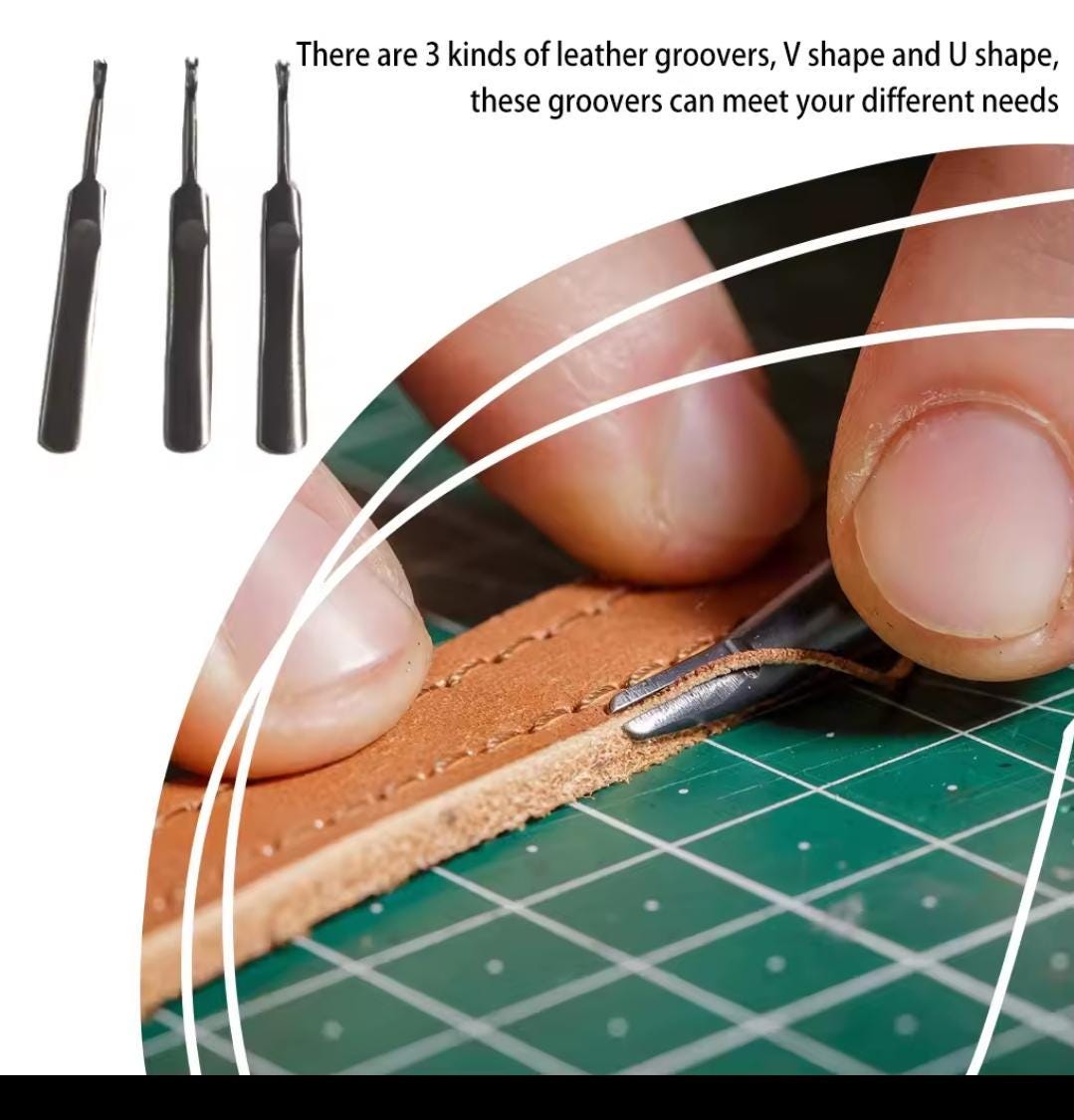 3-piece leather groover set | stainless steel u and v shape slotting tools for leathercraft