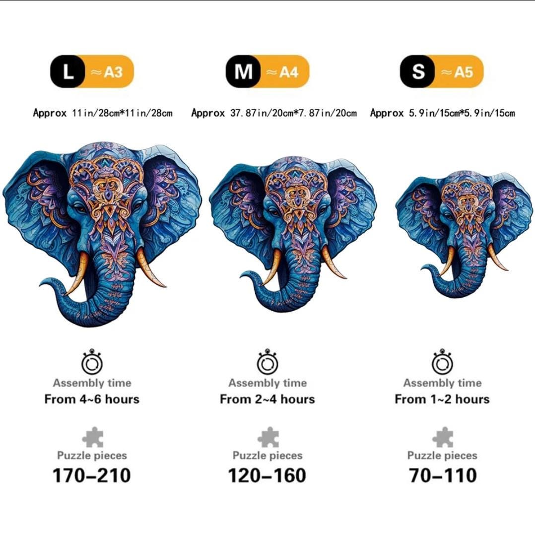 Majestic elephant 3d wooden puzzle | a3, a4, a5 sizes | fun & educational gift