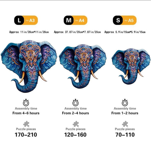 Majestic elephant 3d wooden puzzle | a3, a4, a5 sizes | fun & educational gift