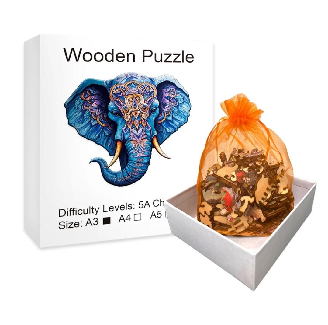 Majestic elephant 3d wooden puzzle | a3, a4, a5 sizes | fun & educational gift