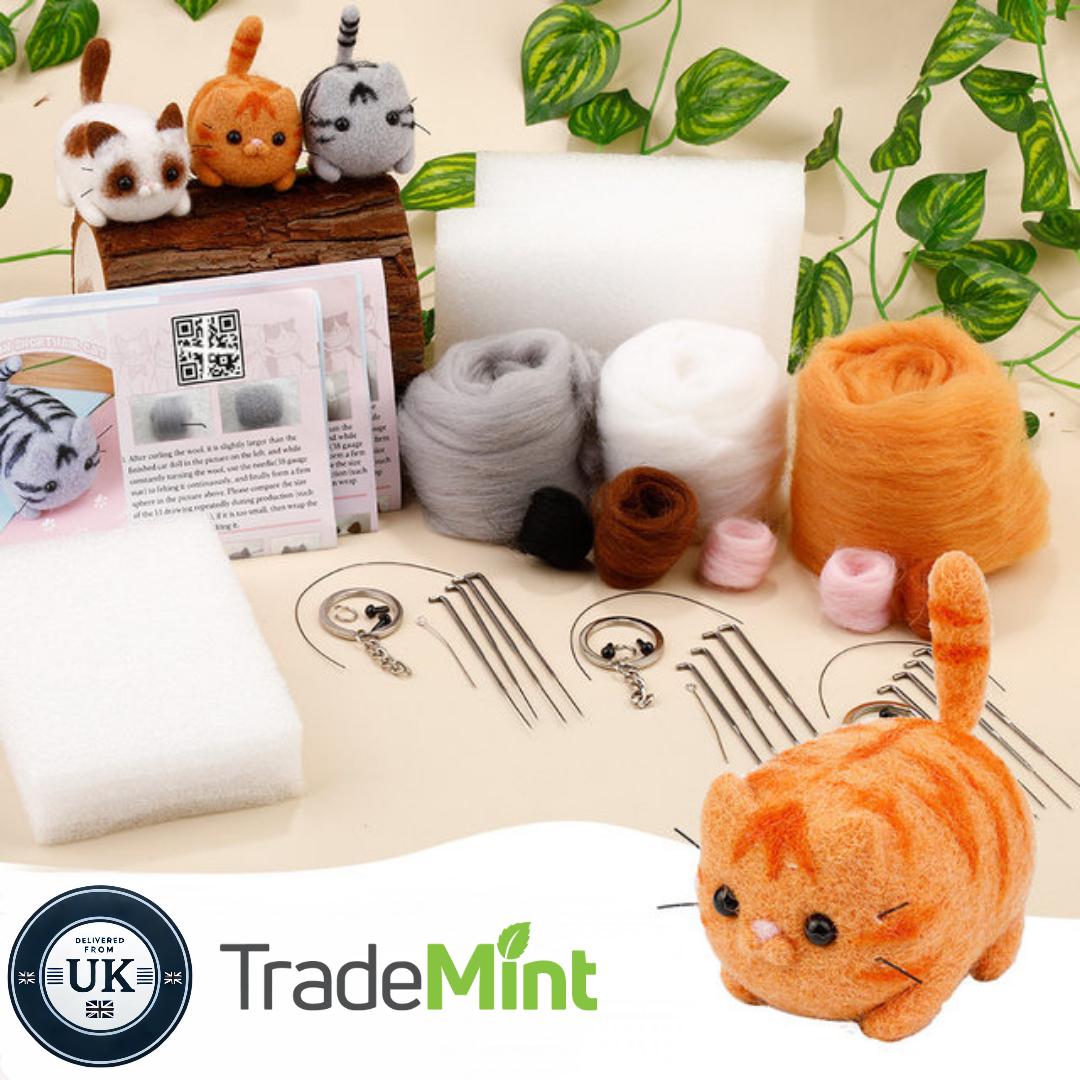 DIY Needle Felting Kit – Choose Cat or Dog Design | Beginner Wool Craft Kit | Felt Animal Keychain Set | Handmade Gift Idea