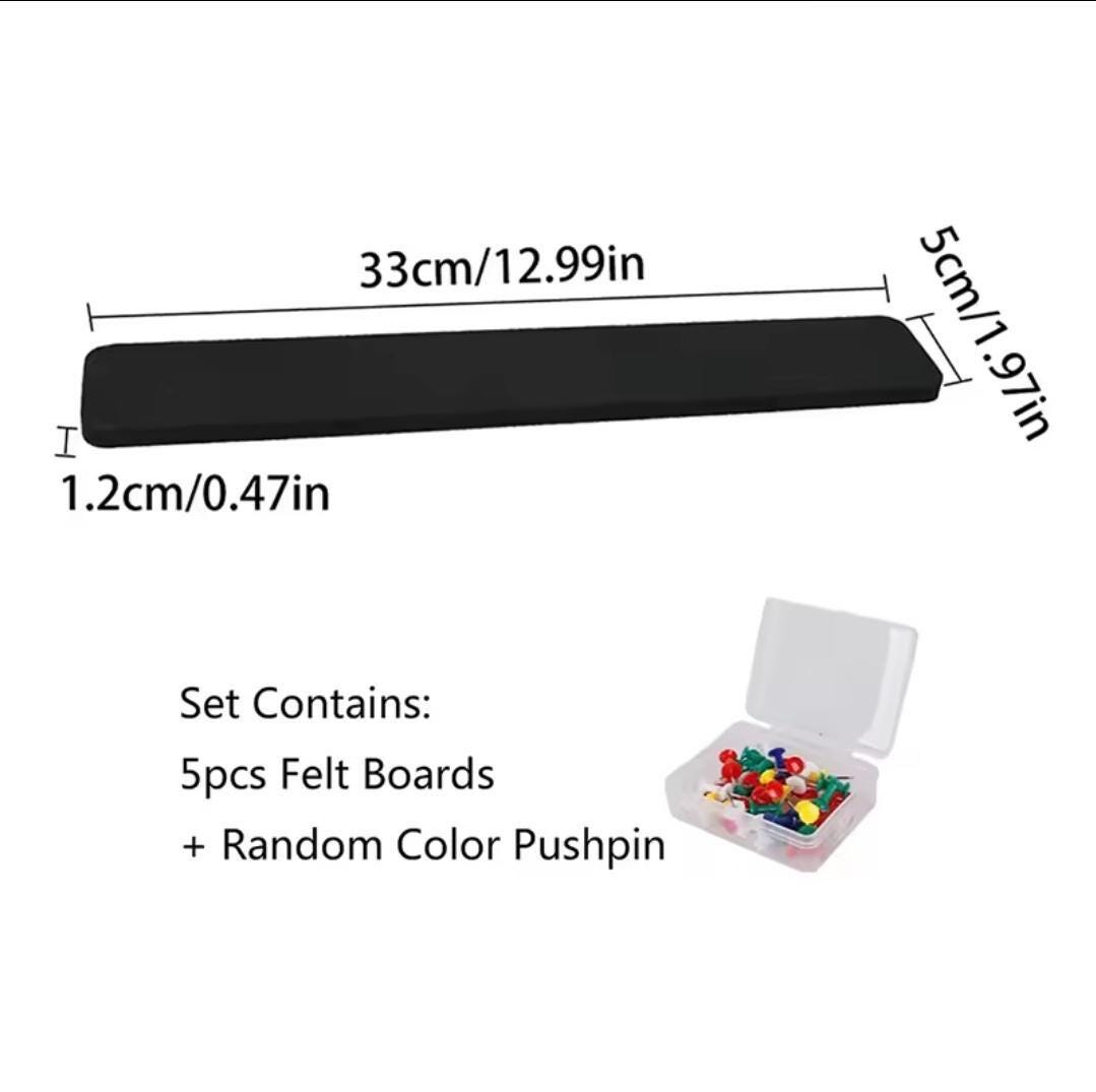 5pcs felt wall strips | bulletin memo board with pins | notice tack bar for photos and notes