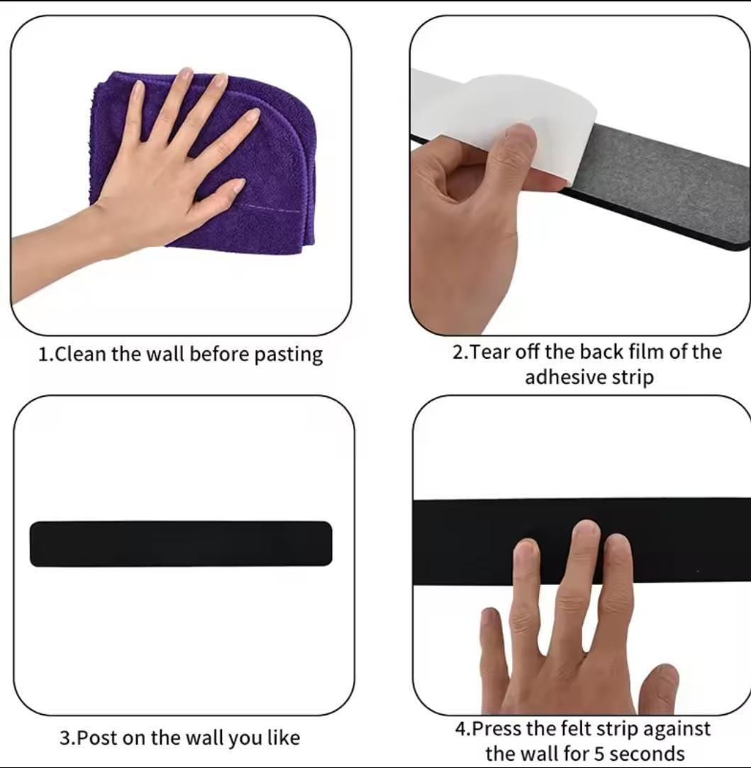 5pcs felt wall strips | bulletin memo board with pins | notice tack bar for photos and notes