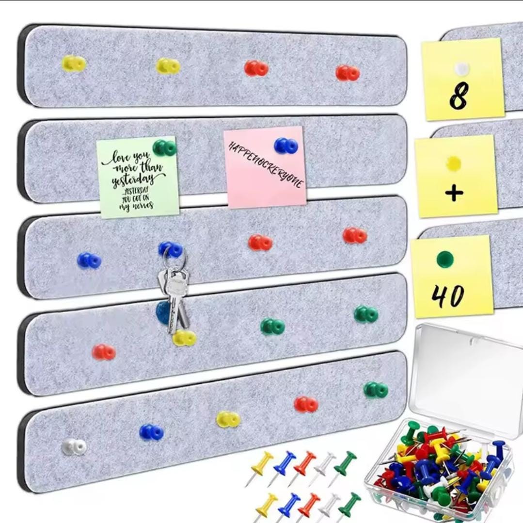 5pcs felt wall strips | bulletin memo board with pins | notice tack bar for photos and notes