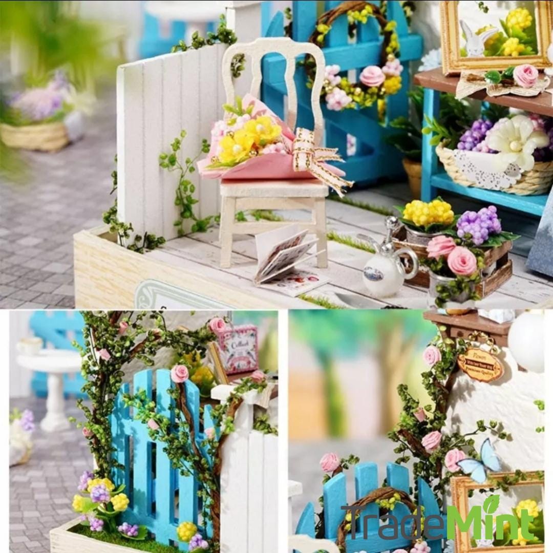 Corner of garden miniature dollhouse diy kit | cosy corner diorama with light | perfect gift for craft lovers