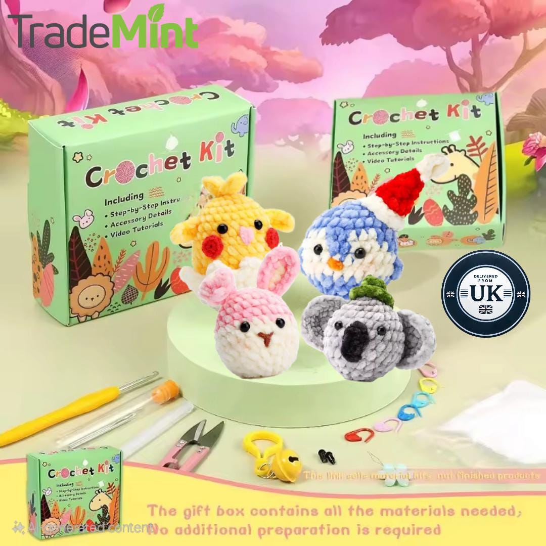 Animal crochet kit for beginners | amigurumi chick, bunny, penguin & koala | diy crochet gift for adults  kids