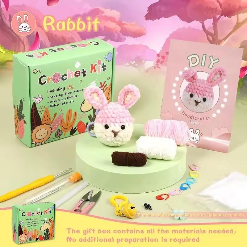 Animal crochet kit for beginners | amigurumi chick, bunny, penguin & koala | diy crochet gift for adults  kids