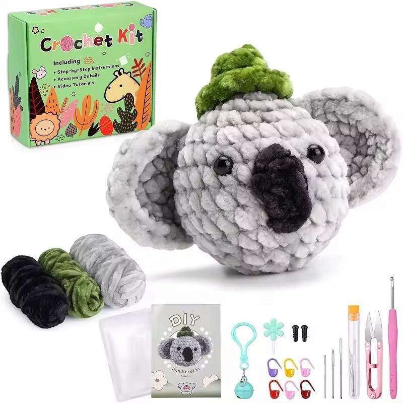 Animal crochet kit for beginners | amigurumi chick, bunny, penguin & koala | diy crochet gift for adults  kids