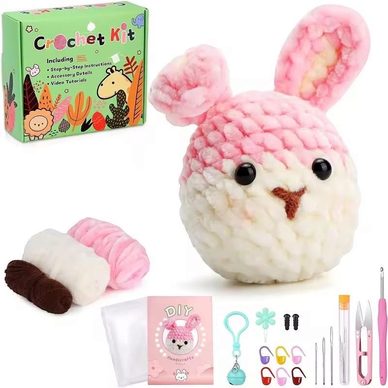 Animal crochet kit for beginners | amigurumi chick, bunny, penguin & koala | diy crochet gift for adults  kids
