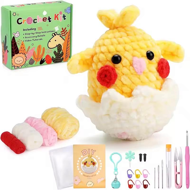 Animal crochet kit for beginners | amigurumi chick, bunny, penguin & koala | diy crochet gift for adults  kids