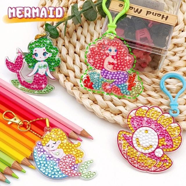 Mermaid Diamond Art Keychains DIY Kit - Handmade Craft Set for Kids - Sparkling Sea-Themed Keychain Toys