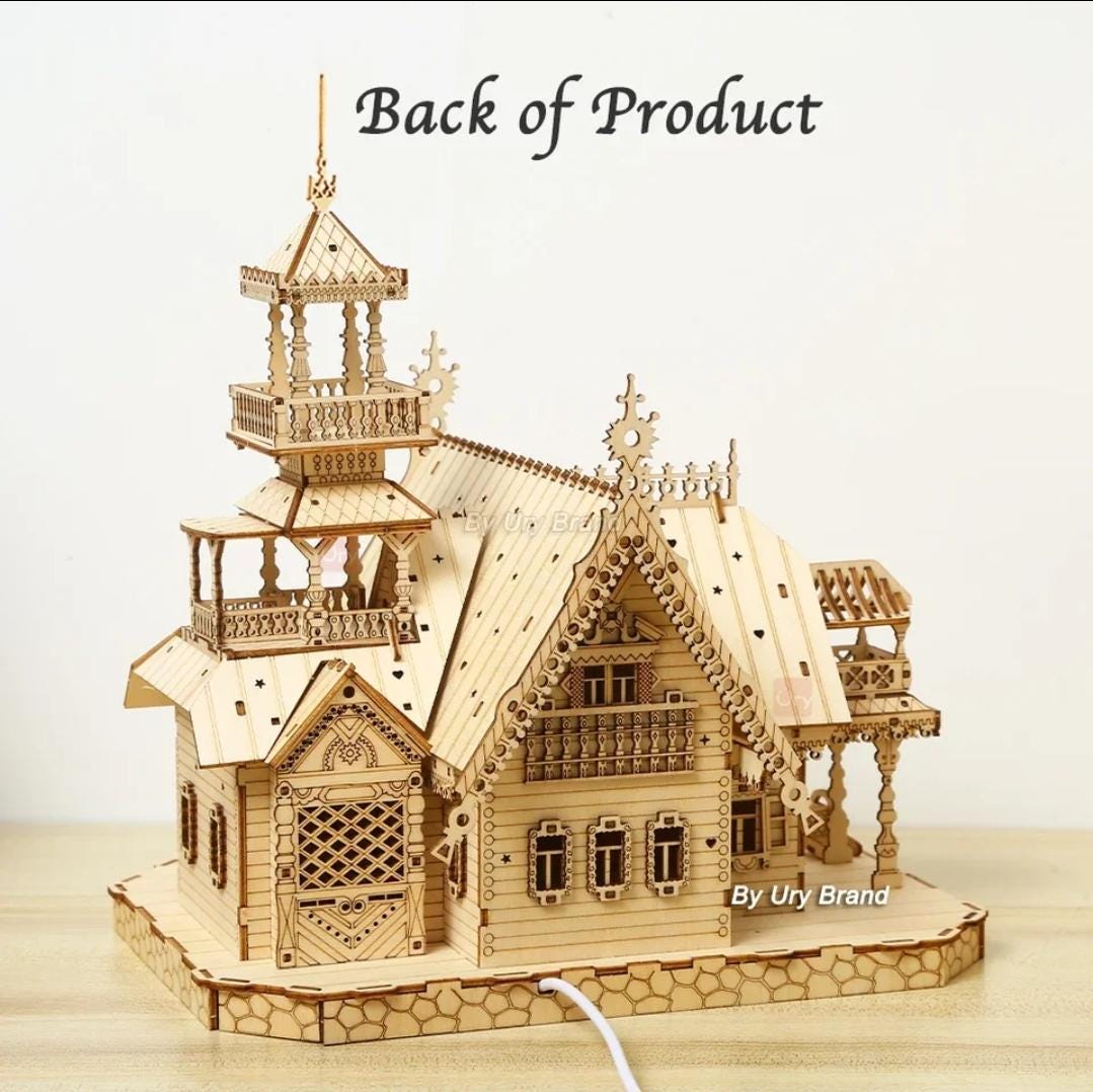 Diy wooden house 3d puzzle with lights | perfect for adults & teens | desk decoration and gift