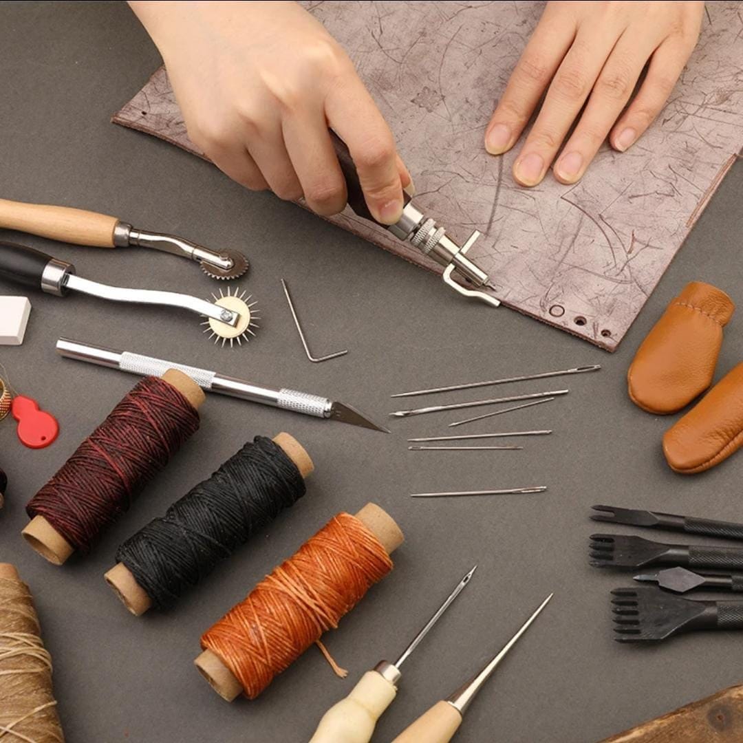 Professional leather tool kit  – complete tool set with waxed thread, groover, and awl for beginners and professionals