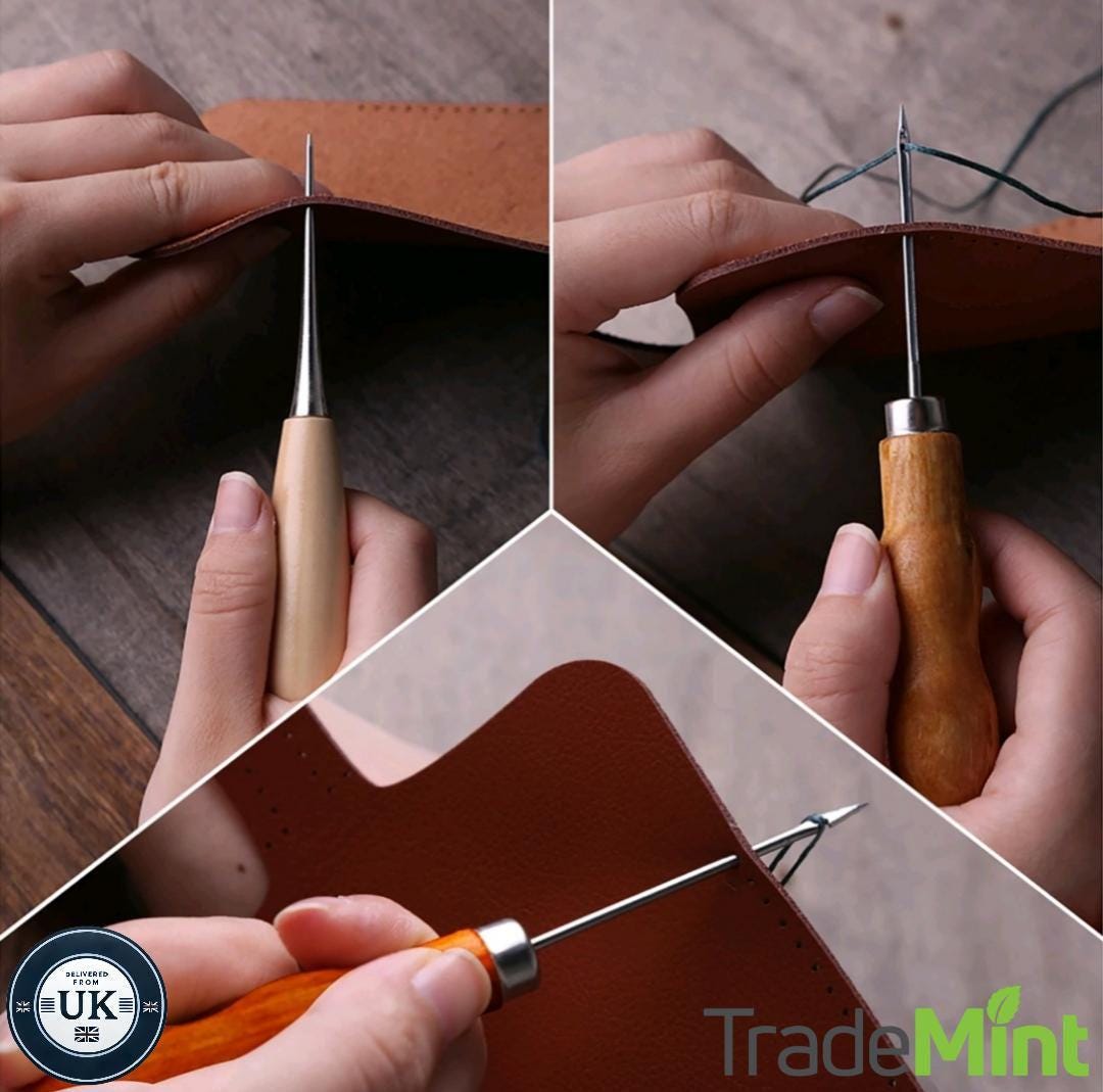 30-piece leather tools kit | waxed threads, needles, awls, groover and accessories for diy leather crafting and repairs