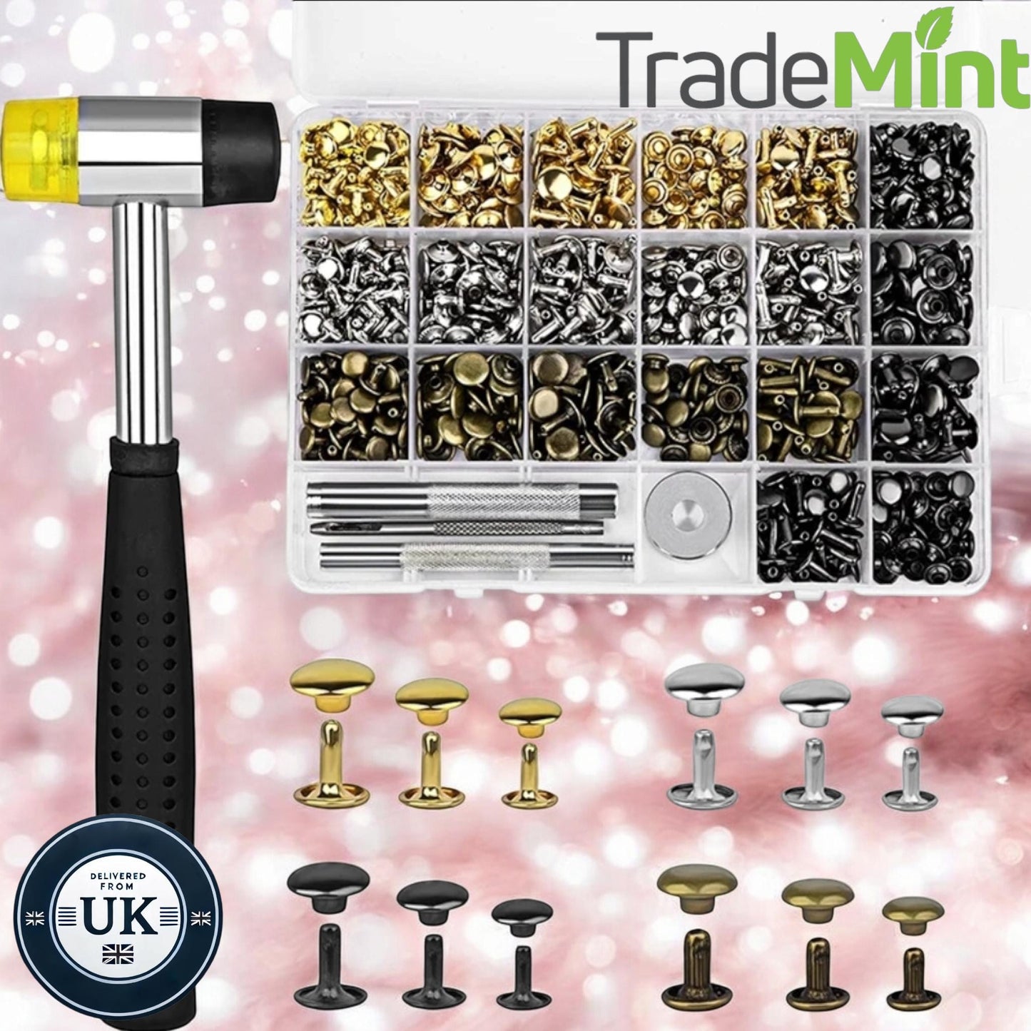360-piece leather rivet kit | double cap rivets with rubber hammer & fixing tools for diy crafts