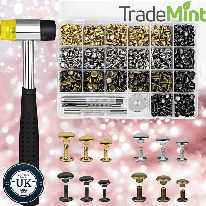 360-piece leather rivet kit | double cap rivets with rubber hammer & fixing tools for diy crafts