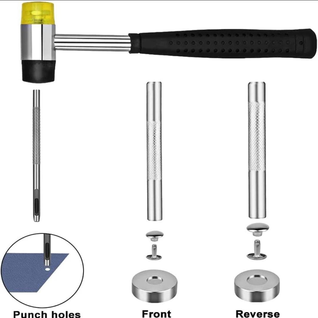 360-piece leather rivet kit | double cap rivets with rubber hammer & fixing tools for diy crafts