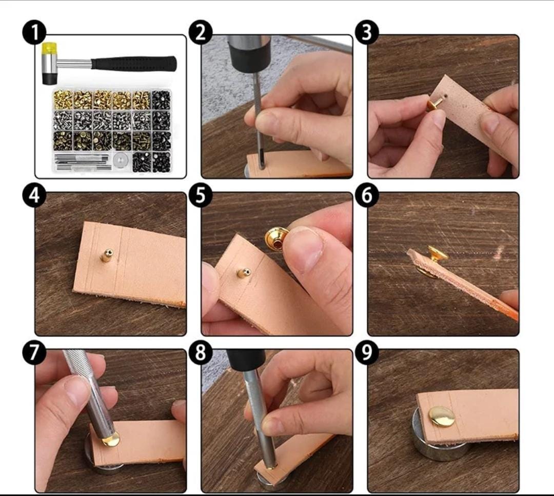 360-piece leather rivet kit | double cap rivets with rubber hammer & fixing tools for diy crafts
