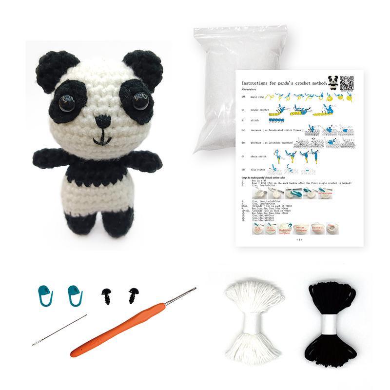 Diy crochet kit – beginner craft set for kids & adults | make a crab, panda, penguin, or bee