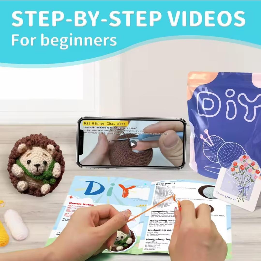 Beginner amigurumi crochet kit – diy hedgehog crochet set | handmade craft kit for beginners | adorable stuffed animal project